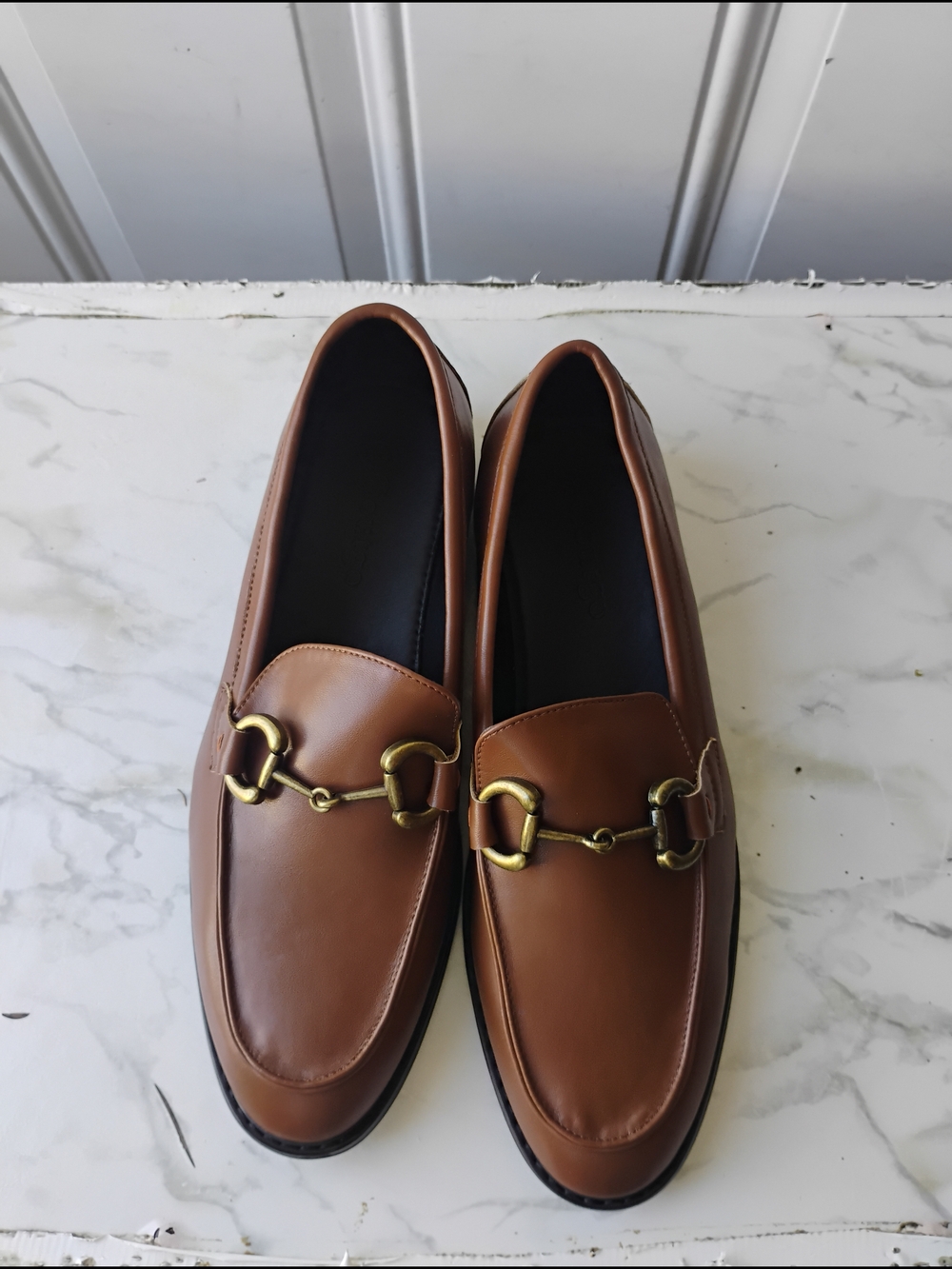 Source Unknown Tan Leather Horsebit Loafers